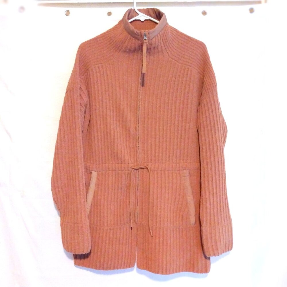 FLX Soft Ribbed Tan Full Zip Cardigan Sweater XL Minimalist Athleisure Neutral - Picture 2 of 6
